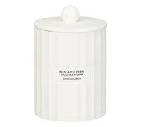 White Ceramic Scented Candle with Lid - Black Pepper & Sandalwood - Features: White Ceramic Jar with Lid, Ribbed Design, Part of The Cocoon Home Décor Trend