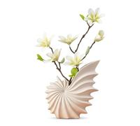 White Ceramic Seashell Vase for Pampas Grass and Flowers, Modern Tabletop Coastal Home Decor Accent for Living Room Coffee Table Entryway Bookshelf and Dining Table