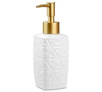 White Ceramic Soap Dispenser - 310ml Hand Soap Dispenser with Long Spout Refillable Shampoo Lotion Dispenser Elegant Square Design for Bathrooms Kitchens Hotels (Flower)