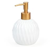 White Ceramic Soap Dispenser - 400ml Hand Soap Dispenser with Long Spout Refillable Shampoo Lotion Dispenser Round Elegant Rhombus Design for Bathrooms Kitchens Hotels