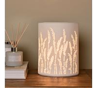 Widdop and Co Hestia - White Ceramic Oval Table Lamp with Perforated Floral Motif - Soft Warm Glow - Contemporary/Modern Homeware & Gifting - Type G UK Plug. H: 23 x W: 18cm.
