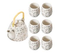 White Ceramic Teapot Set with Cups, 950ml Kettle for Herbal Infusions | Retro Simple Style, 180ml Cups, Smooth Surface, Easy Cleanup for Office Staff Hosts