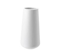 White Ceramic Textured Ribbed Vase. Tapered. Matt Finish (H30Cm)