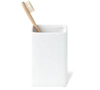 White Ceramic Toothbrush Holder - Square Bathroom Toothbrush Holder, Toothbrush Cup Holder Aesthetic Toothpaste Holder, Modern Family Size Toothbrush Organizer, Bathroom Tumbler Cup