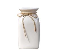 White Ceramic Vase 21cm Squire Cylinder Style Jute Rope Decoration Wedding Table Piece Centrepiece Flower Arranging Home Decor Shiny Gloss Glaze Ornament (White Vase(E))