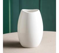 White Ceramic Vase Cylinder Oval Fluted Styles Wedding Table Piece Centrepiece Flower Arranging Home Decor Shiny Gloss Glaze Ornament (One White Vase)