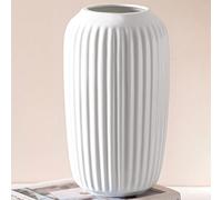 White Ceramic Vase, Large in French Country Style for Home Decor - Ribbed for Wedding, Dinner Table, Office, Bedroom - 10 Inch / 25 CM