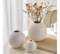 White Ceramic Vase set 3 for Home Decor, Round Vases for Pampas Grass, Boho Nordic Minimalism Style Flower Vases for Living Room Wedding Office Bedroom Dining Table Mantel Entryway Booksh (White Vaes)