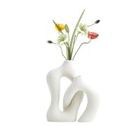 White Ceramic Vase Set of 2,Modern Matte Hollow Donut Vase,Nordic Minimalism Style Decor Vase for Living Dining Room Office Coffee Console Table Decor (M)