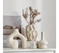 White Ceramic Vase Set of 3,Nordic Boho Style Flower Vases for Pampas Grass,Dried Flowers,Modern Minimalist Home Decor for Living Room,Bookshelf,Entryway,Tabletop Decoration