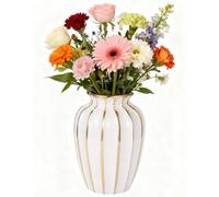 White Ceramic Vase with Gold Trim, Modern Decorative Flower Vases, 5.5 x 5.5 x 8.5 inElegant Vertical Stripe Centerpiece Vase, Living Room Office Bedroom Decoration