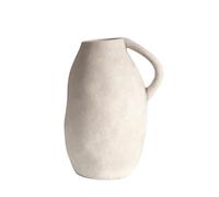 White Ceramic vase with Handle, Distressed Cement Texture, Boho Terracotta Large Pottery 10inch Tall, Rustic Farmhouse Decorative vases for Centerpieces, Unique Stoneware Jug for Flowers