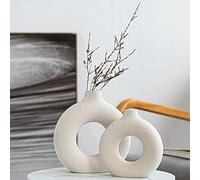 White Ceramic Vases 2 for Modern Home Decor,Round Matte Boho Vases Minimalist Nordic Style for Wedding Dinner Table Party Living Room Office Bedroom, Decorative Gift