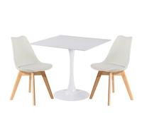 (White Chairs) Charles Jacobs White Square Ceramic Dining Table & 2 Tulip Design Chairs Dining Set Seat Dinner Kitchen