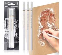 White Charcoal Pencils Drawing, Highlight Sketch White Pencil charcoal for Artists, White Drawing Pencils for Artists Beginner Student Designer, Soft/Medium/Hard White Charcoal Sketch Pencils (3 pcs)
