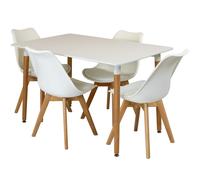 (White) Charles Jacobs Rectangular Dining Table Set Four 4 Dinner Kitchen Chairs White Solid Beech Wood
