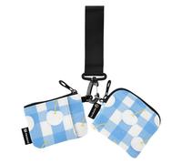 White Checkered Apples Women's Coin Pouches Card Holder Small Detachable Coin Purse Change Holder with Zipper Coin Pocket for Work Travel 2 Packs Recto Verso