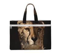 White Cheetah Printed,Canvas Document Bag Zipper File Tote Bag Handbag Briefcase for School Office