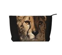 White Cheetah Printed, Cosmetic Bag Corduroy Makeup Bag Portable Travel Toiletry Bag