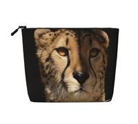 White Cheetah Printed, Cosmetic Bag Imitation Linen Makeup Bag Portable Travel Toiletry Bag