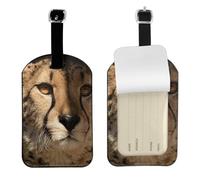 White Cheetah Printed,Luggage Tags Pu Leather Name Tag Travel Suitcase Identifier ID Tags Durable Baggage Label 2 pcs