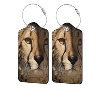 White Cheetah Printed,Luggage Tags Pu Leather Name Tag Travel Suitcase Identifier ID Tags Durable Luggage Label 2 pcs