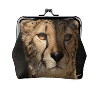 White Cheetah Printed, PU Leather Coin Purse, Small Wallets, Change Pouch with Kiss Lock Clasp Buckle, Change Purse