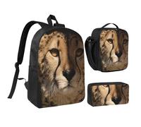 White Cheetah Printed,Student Backpack,Lunch Bag,Pencil Case 3 Piece Set