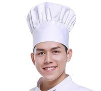 White Chef Hat for Men Women Adults,Elastic Band Adjustable Cotton Chefs Hat Hibachi Chef Works Hats Chef Cap Cook Hat, White, S/L