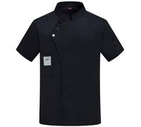 White Chef Jackets Professioanl Jacket Black Embroidery Men Professional Safety Protective Long Sleeve/Short Sleeve for Chefs (Black, L)