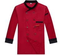 White Chef Jackets Professioanl Jacket Black Long Sleeve Professional Safety Protective Sleeve/Short for Men Chefs Short (Red, L)