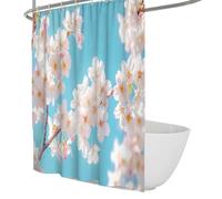 White Cherry Blossom Art Shower Curtain with Spring Floral Burst Sky Background Bathtub Curtain for Bathroom Machine Washable Waterproof 180 x 220 cm