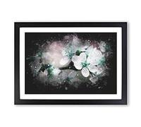 White Cherry Blossom Tree in Bloom Paint Splash Framed Print | A2 Black Framed Wall Art | Ready to Hang | Modern Floral Picture | Living Room Bedroom Lounge Office