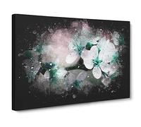 White Cherry Blossom Tree In Bloom Paint Splash Modern Art Canvas Wall Art Print Ready to Hang, Framed Picture for Living Room Bedroom Home Office Décor, 24x16 Inch (60x40 cm)