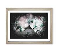White Cherry Blossom Tree In Bloom Paint Splash Modern Art Framed Print | A3 Oak Framed Wall Art | Ready to Hang | Modern Floral Picture | Living Room Bedroom Lounge Office