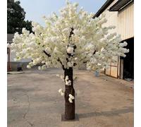 White Cherry Blossom Tree Real Wood Stems - Stunning Artificial Replica, Artificial Cherry Blossom Flowers Artificial Cherry Blossom Tree White Flowers,Round-1.2x0.8m/3.9x2.6ft