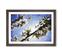 White Cherry Blossom Vol.1 Painting Framed Print | A2 Walnut Framed Wall Art | Ready to Hang | Modern Floral Picture | Living Room Bedroom Lounge Office