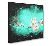 White Cherry Blossom Vol.2 Paint Splash Canvas Print | Gallery Wrapped 30mm Frame Wall Art | 20x20 inches | Ready to Hang | Modern Floral Picture | Living Room Bedroom Lounge Office