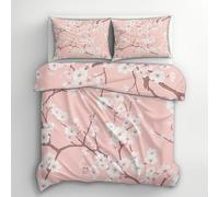 White Cherry Blossoms Super King Duvet Cover Sets - Pink Flower Branch Floral Bedding & Bedroom Decor, Super Soft Microfiber Quilt Cover and 2 Pillowcases, with Zip, Reversible Design (P69-R)
