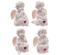 White Cherub Sitting with Red Heart Gem
