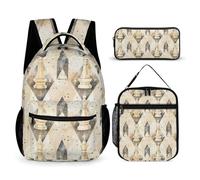 White Chess Pieces Checkmate 3PCS Backpack Set Bento Bag Pen Case Portable Large Daypacks