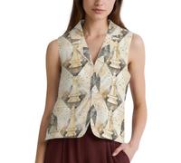 White Chess Pieces Checkmate Casual Women's Vests Suit Waistcoat Button Down Sleeveless Blazer Jacket 2XL