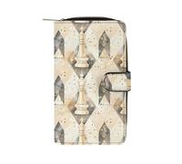 White Chess Pieces Checkmate Long Purses for Women Leather Card Holder Mens Wallet Coin Purse
