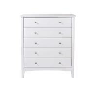 White Chest of Drawers 5 Drawer Bedroom Storage Metal Handles Runners