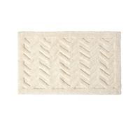 HOMESCAPES Super Absorbent Soft ‘Sandwood’ White Bathmat with Plush Chevron Geometric Pattern and Non Slip Latex Backing, 50 x 80 cm Large Shower Mat Machine Washable