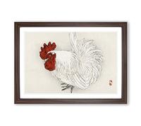 White Chicken by Kono Bairei Framed Print | A2 Walnut Framed Wall Art | Ready to Hang | Modern Animal Picture | Living Room Bedroom Lounge Office