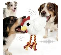 White Chicken Plush Rope Dog Toy with Squeaker for Medium Large Dogs, Durable Multi Texture Interactive Chew and Tug of War Toy, Cotton Rope and Soft Fabric Biting Toy for Play Training (White-2pc)