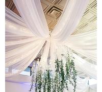 White Chiffon Ceiling Drapes 6 Panels 5ftx15ft Wedding Ceiling Draping Fabric Sheer Swag Drapes for Indoor Ceremony Conservatory Decoration