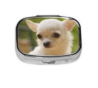 White Chihuahua Dog Face,Meta Pill Box 2 Compartment Medicine Case,Portable Organizer,Rectangle Meta Portable Organizer Pill Box 2331 Compartment Medicine Case