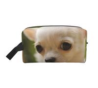 White Chihuahua Dog FaceLarge Capacity Cosmetic Organizer,Travel Makeup Bag for Women